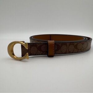 Coach Signature Canvas C Buckle Belt Brown Tan Leather Size L 89402